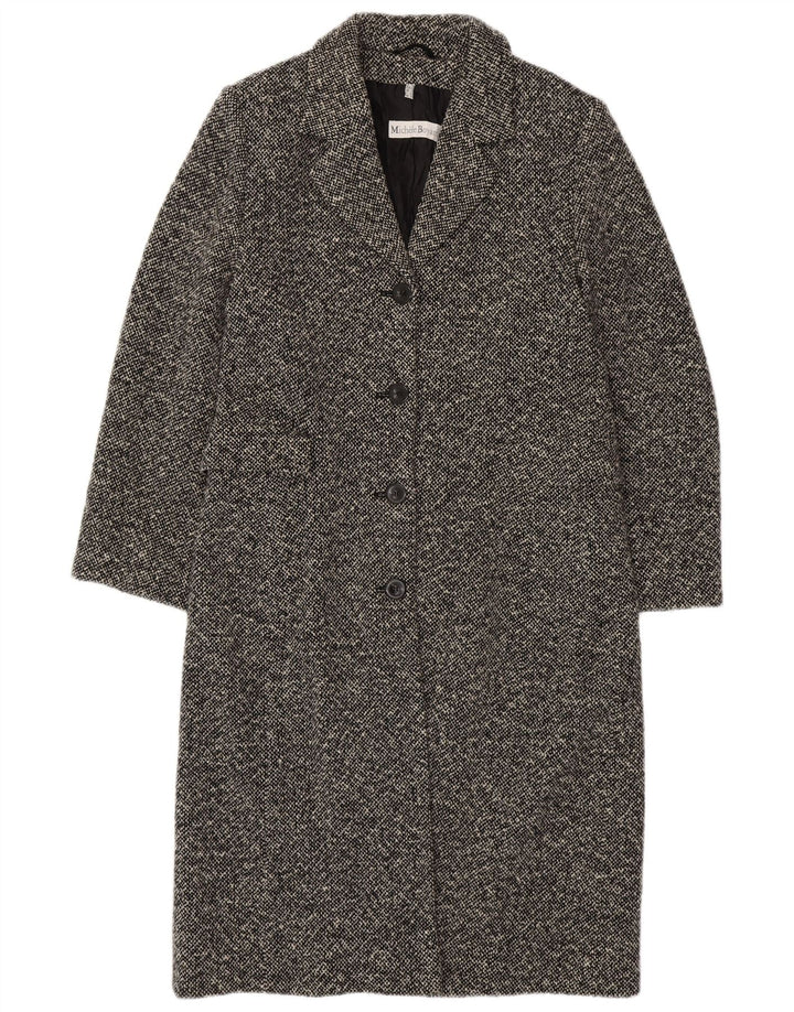 MICHELE BOYARD Womens Overcoat UK 12 Medium Black Flecked Wool