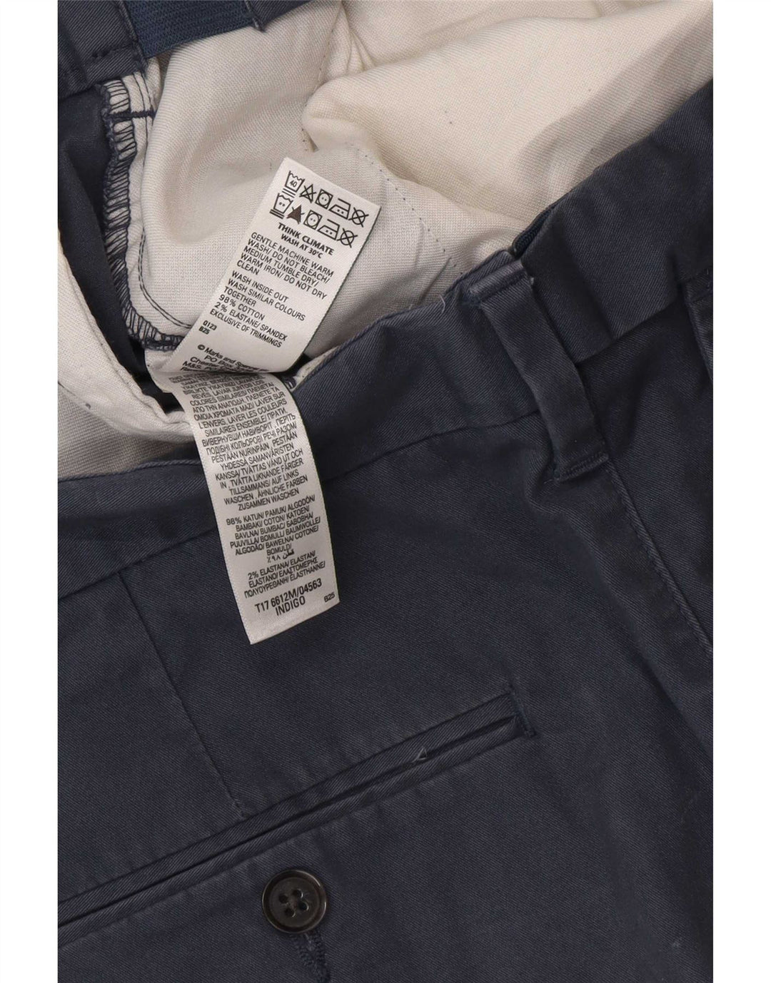 Marks & Spencer Mens Regular Fit Chino Trousers W34 L32 Blue Cotton