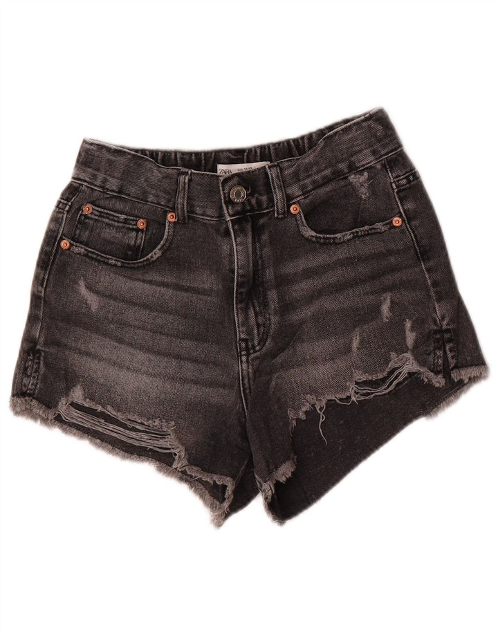 Zara Girls Distressed Denim Shorts 11-12 Years W26 Grey