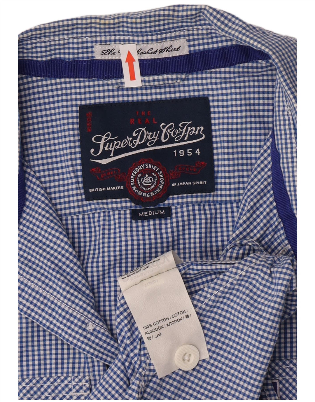 Superdry Mens Short Sleeve Shirt Medium Blue Gingham Cotton