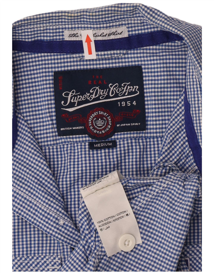 Superdry Mens Short Sleeve Shirt Medium Blue Gingham Cotton