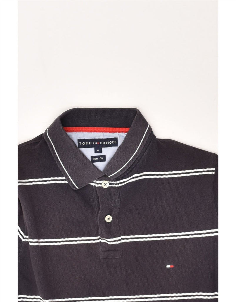 TOMMY HILFIGER Mens Slim Fit Polo Shirt Medium Black Striped Cotton | Vintage Tommy Hilfiger | Thrift | Second-Hand Tommy Hilfiger | Used Clothing | Messina Hembry 