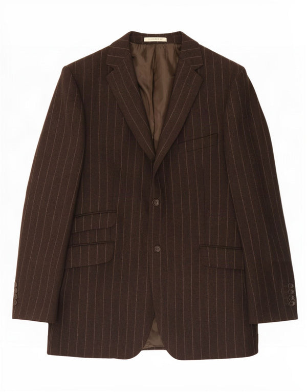 Crew Clothing Mens 2 Button Blazer Jacket UK 44 2XL Brown Pinstripe