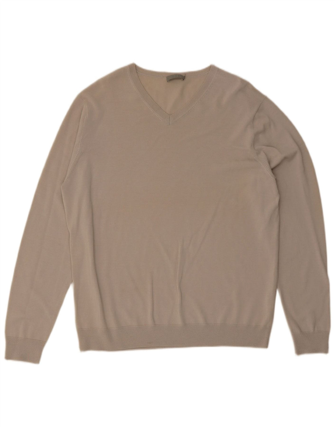 Cos Mens V-Neck Jumper Sweater XL Beige Merino Wool