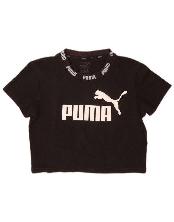 Puma Womens Crop Graphic T-Shirt Top UK 10 Small Black Cotton
