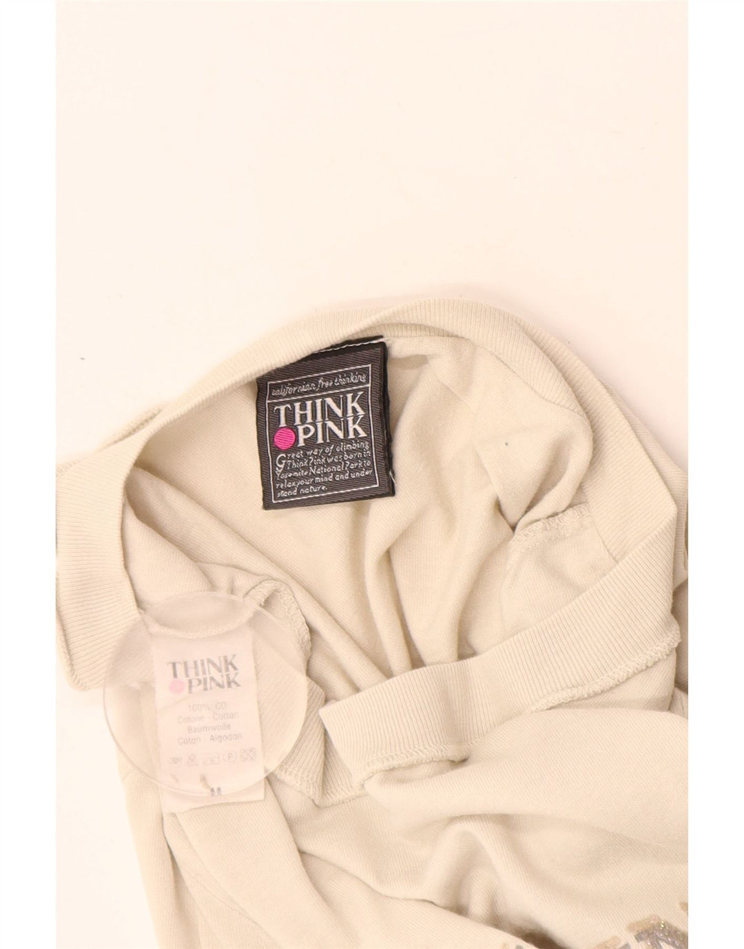Think Pink Womens Graphic T-Shirt Top UK 12 Medium Off White Cotton