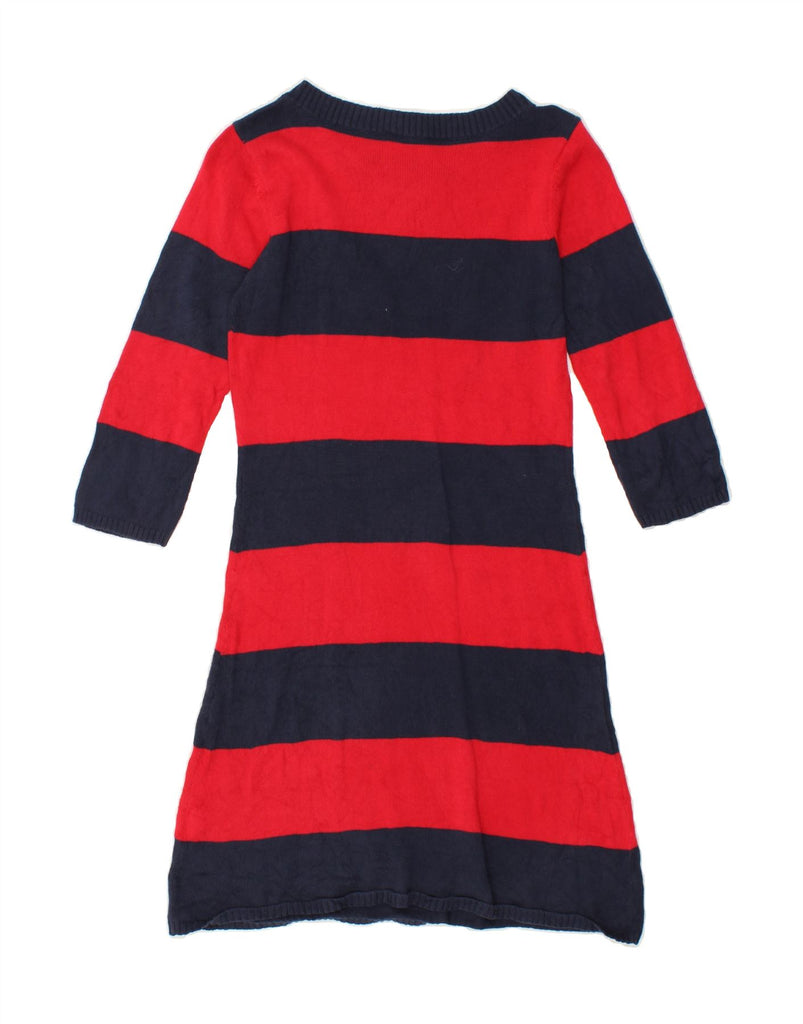 TOMMY HILFIGER Womens 3/4 Sleeve Jumper Dress UK 8 Small Navy Blue Striped | Vintage Tommy Hilfiger | Thrift | Second-Hand Tommy Hilfiger | Used Clothing | Messina Hembry 