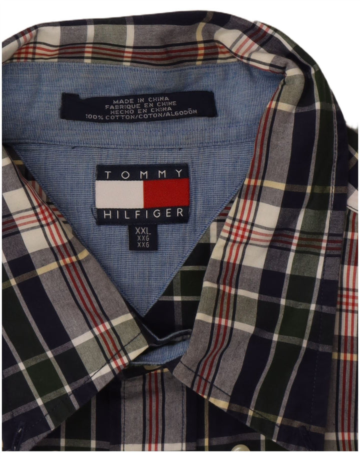 TOMMY HILFIGER Mens Shirt 2XL Navy Blue Check Cotton