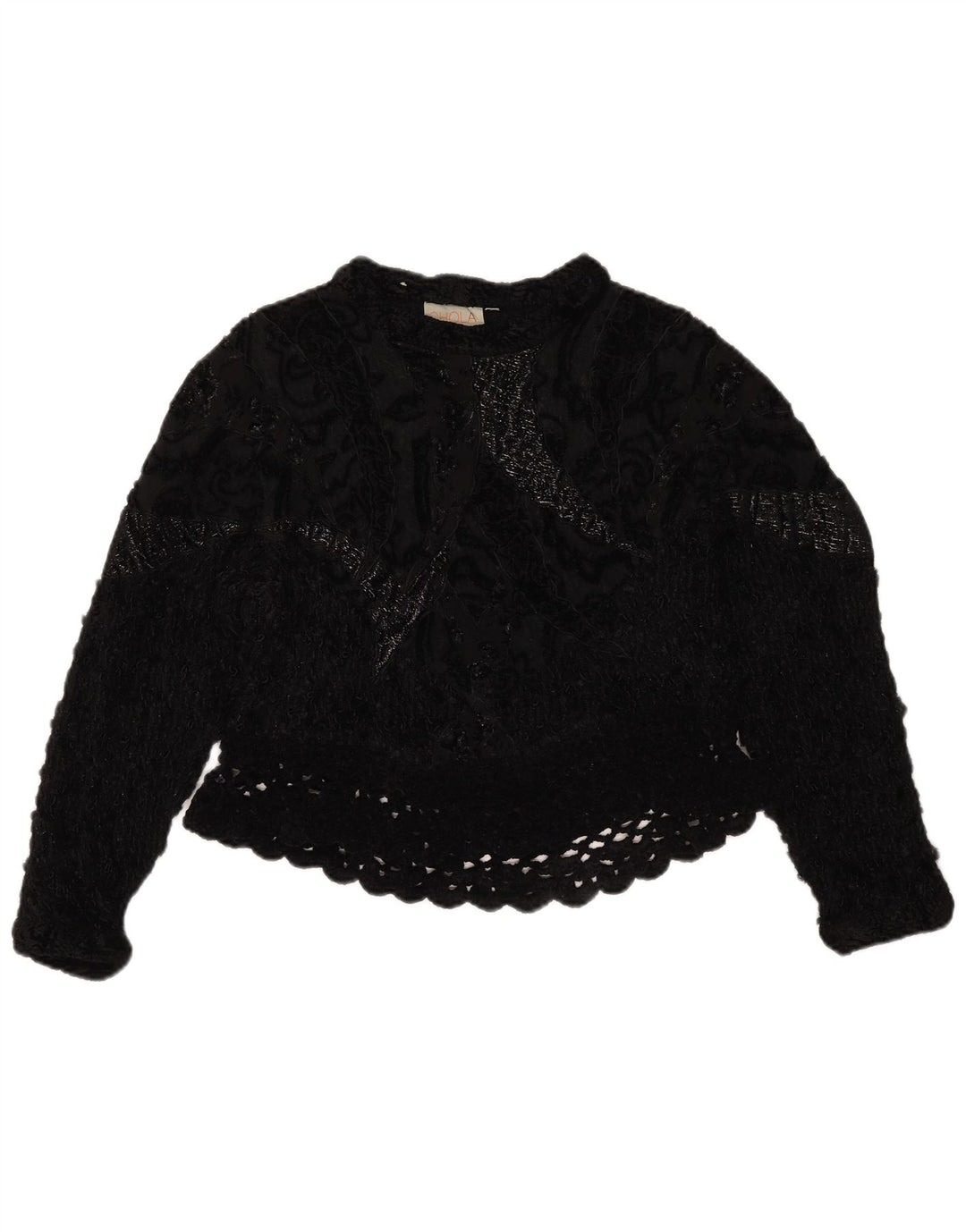 Vintage Womens Crochet Crop Top UK 14 Medium Black