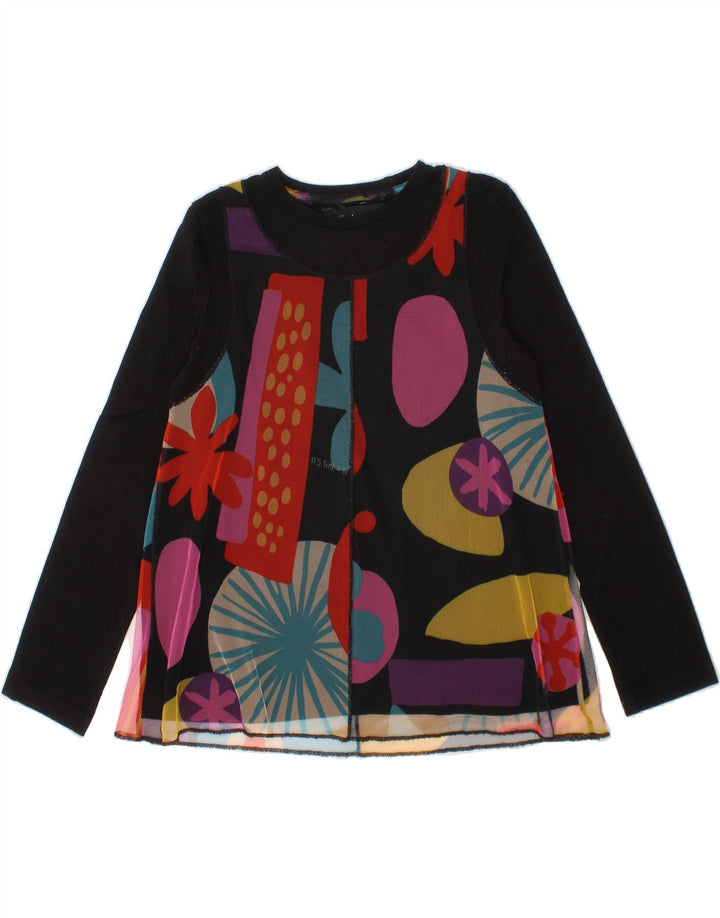 DESIGUAL Girls Abstract Pattern Top Long Sleeve 7-8 Years Black Vintage Desigual and Second-Hand Desigual from Messina Hembry 