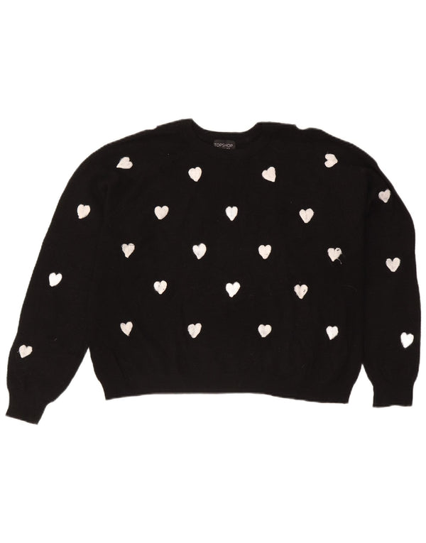 Topshop Womens Abstract Pattern Boat Neck Jumper Sweater UK 16 Large Black