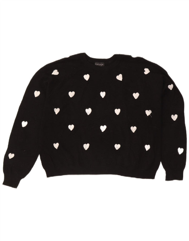 Topshop Womens Abstract Pattern Boat Neck Jumper Sweater UK 16 Large Black