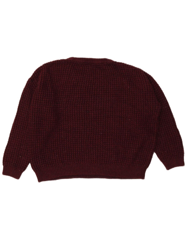 Topshop Womens Crop Oversized Crew Neck Jumper Sweater UK 8 Small Burgundy