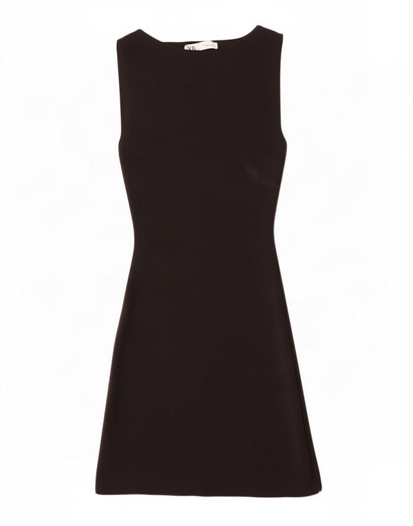 Zara Womens Sleeveless A-Line Dress UK 8 Small Black Polyamide