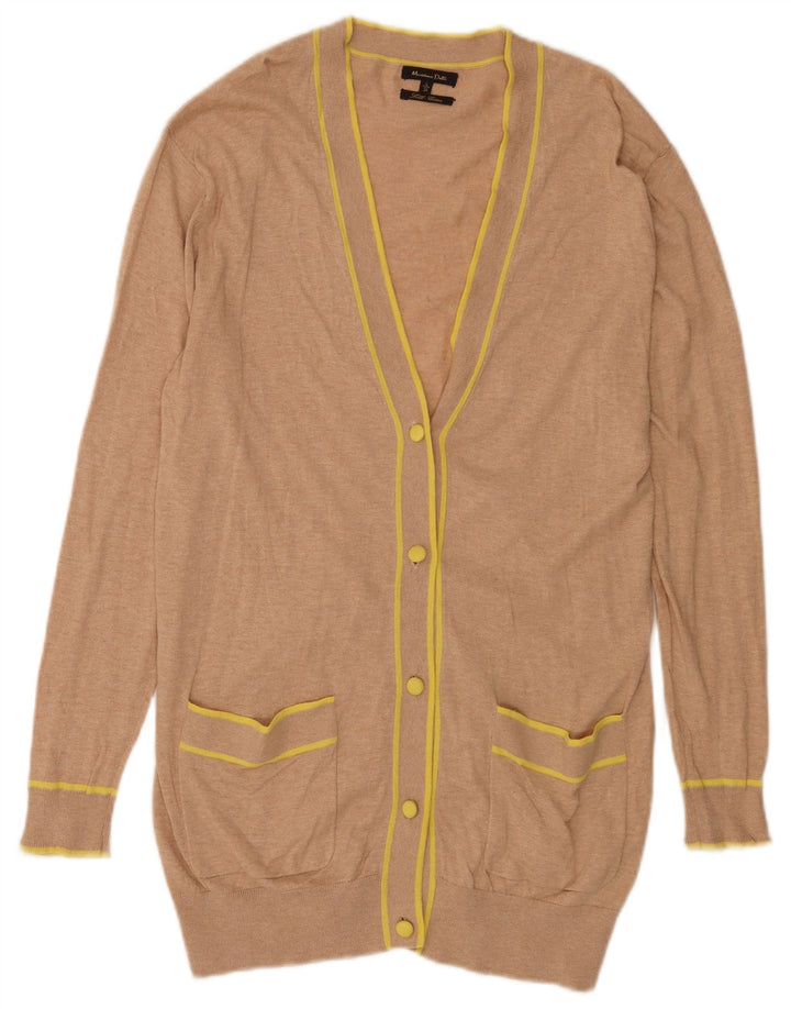 Massimo Dutti Womens Longline Cardigan Sweater UK 16 Large Beige Silk