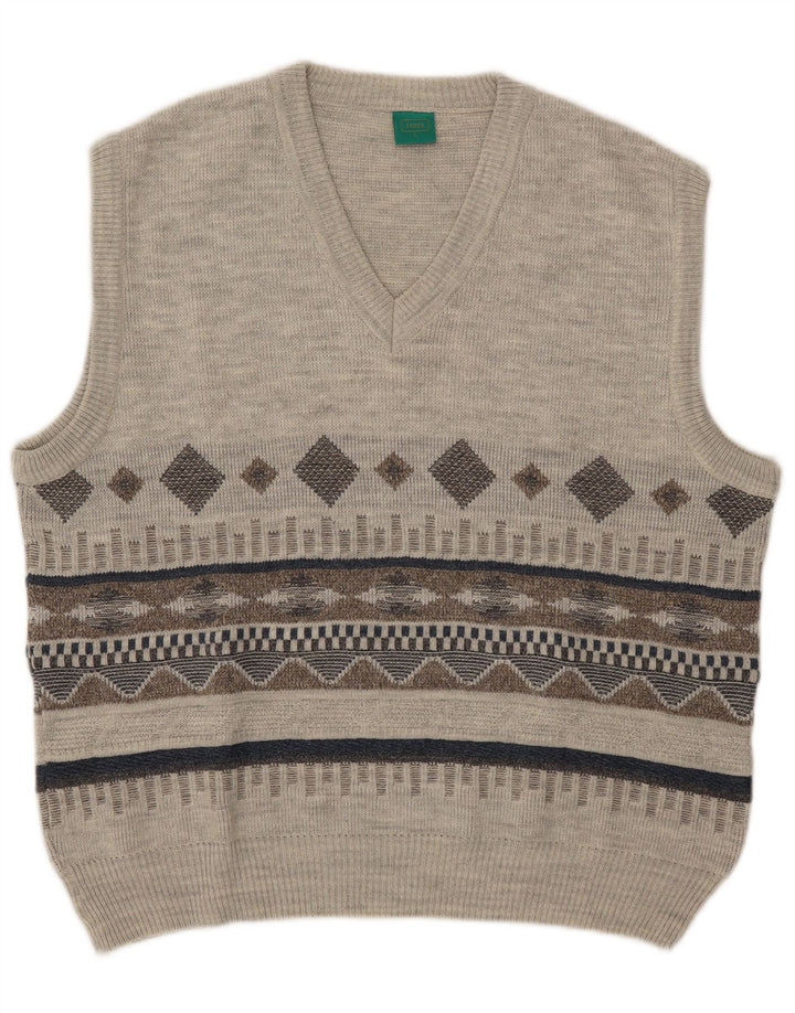 C&A Mens Canda Vest Tank Top Large Grey Geometric Acrylic