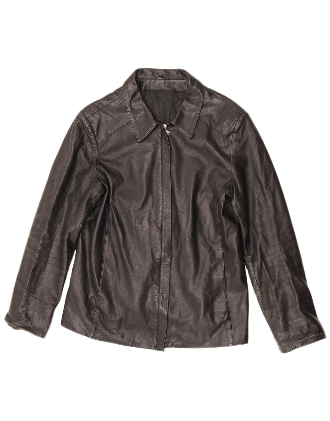 Vintage Womens Leather Jacket IT 52 2XL Black Leather