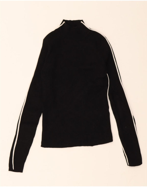 Zara Womens Crop Top Long Sleeve UK 8 Small Black Striped Viscose