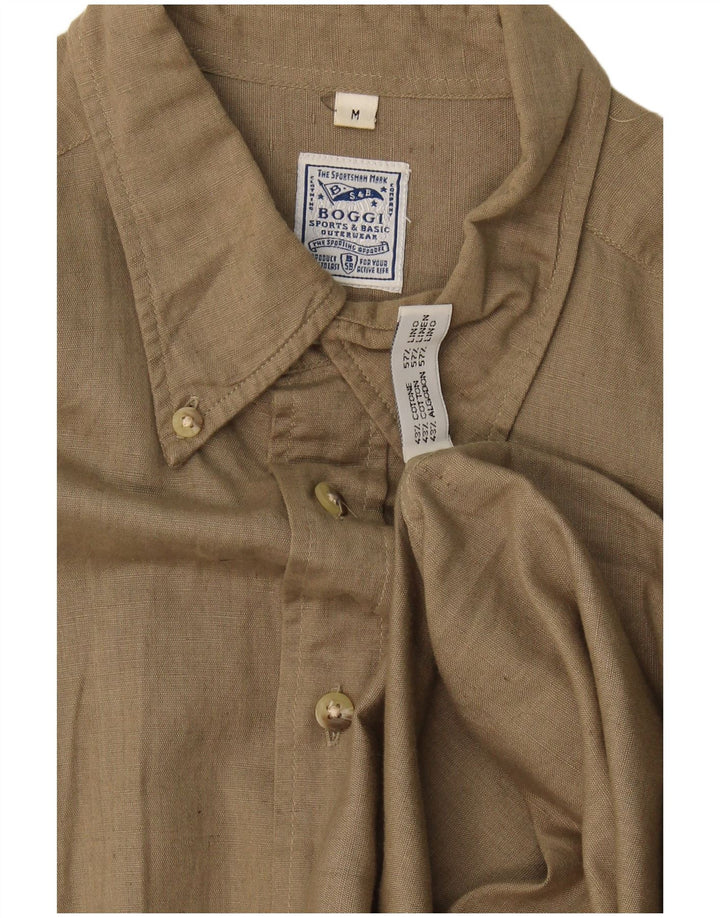 Boggi Mens Shirt Medium Khaki Cotton