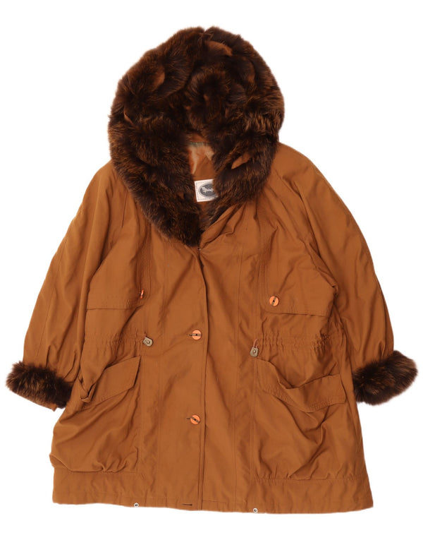 Vintage Womens Hooded Oversized Overcoat UK 18 XL Brown Polyester