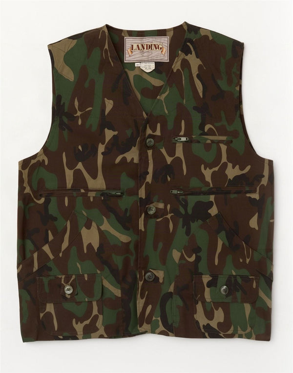 Vintage Mens Utility Gilet IT 50 Large Green Camouflage Polyester