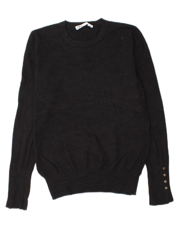Zara Womens Crew Neck Jumper Sweater UK 14 Large Black