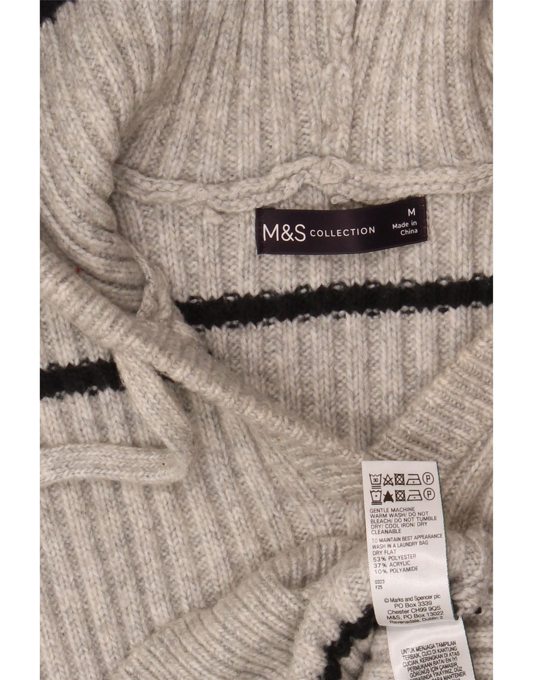 Marks & Spencer Womens Hooded Jumper Sweater UK 14 Medium Grey Striped