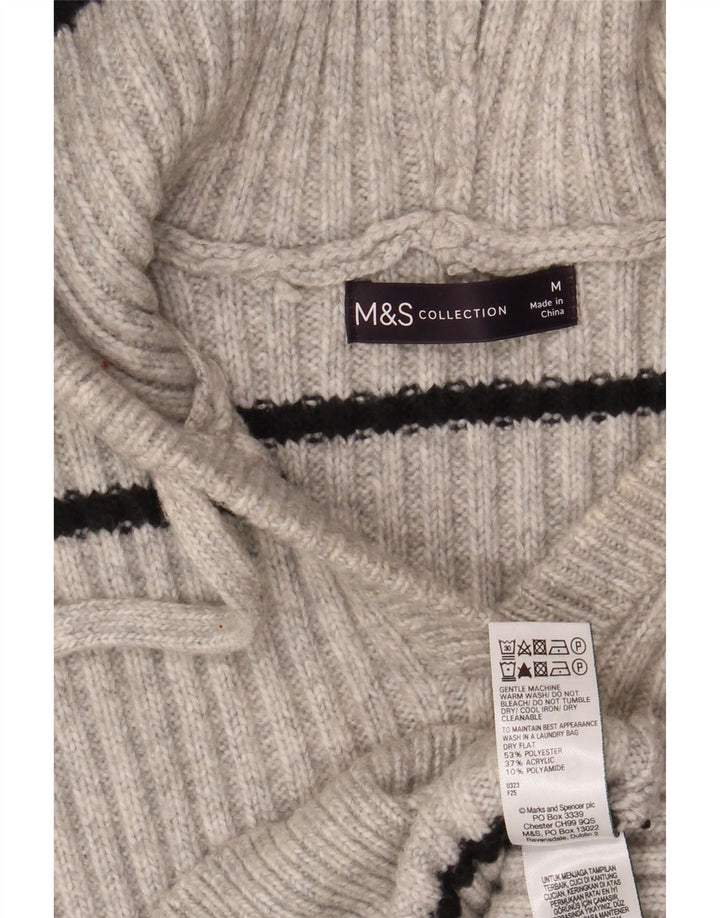 Marks & Spencer Womens Hooded Jumper Sweater UK 14 Medium Grey Striped