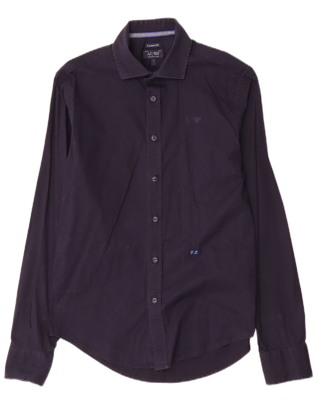Armani Jeans Mens Custom Fit Shirt Small Navy Blue Cotton