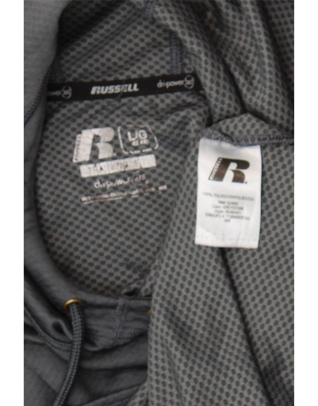 Russell Athletic Mens Dri-Power Hoodie Jumper Large Grey Polyester