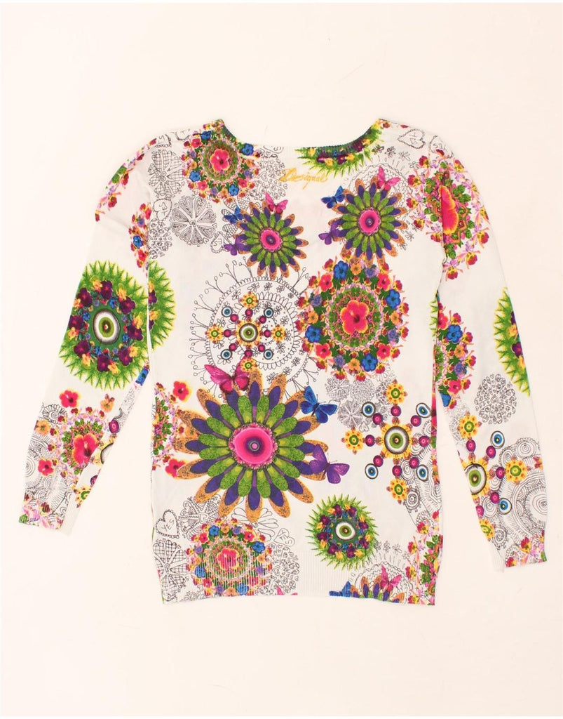 DESIGUAL Womens V-Neck Jumper Sweater UK 10 Small Multicoloured Floral | Vintage Desigual | Thrift | Second-Hand Desigual | Used Clothing | Messina Hembry 
