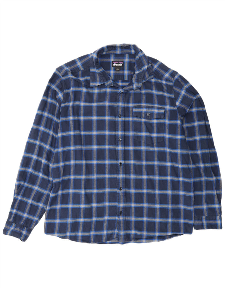 Patagonia Mens Flannel Shirt Large Blue Check Cotton