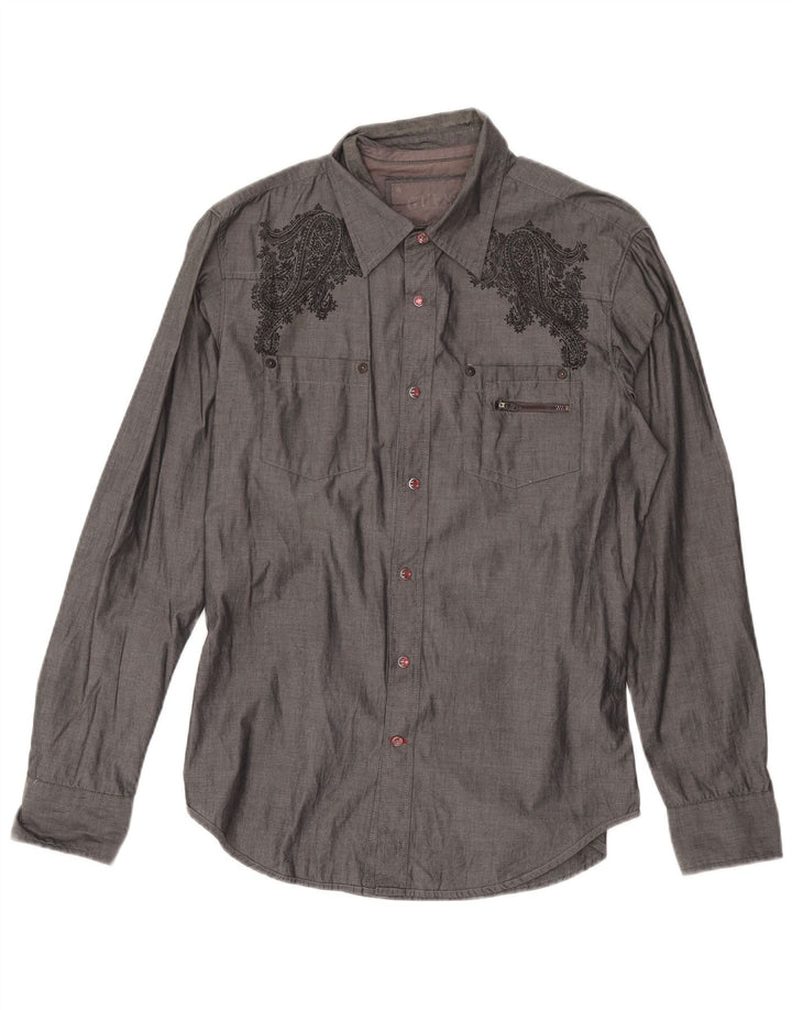 GUESS Mens Shirt Medium Grey Paisley Cotton