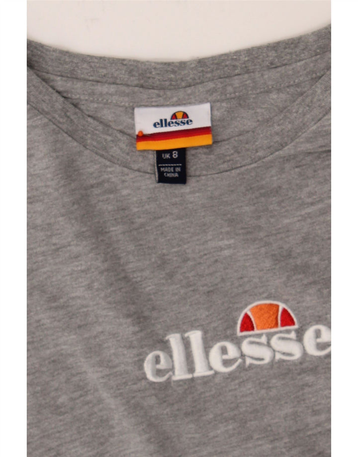 ELLESSE Womens Graphic Crop Top UK 8 Small  Grey Cotton Vintage Ellesse and Second-Hand Ellesse from Messina Hembry 
