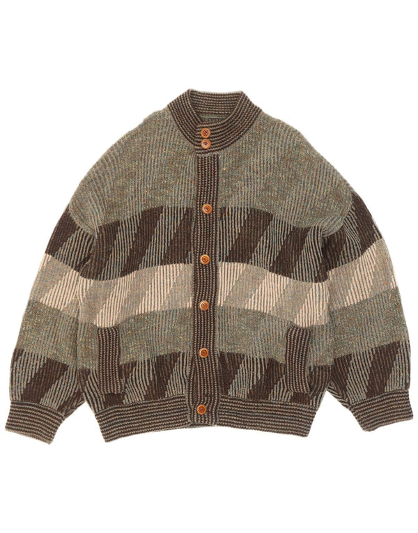 Vintage Mens Cardigan Sweater XL Green Striped