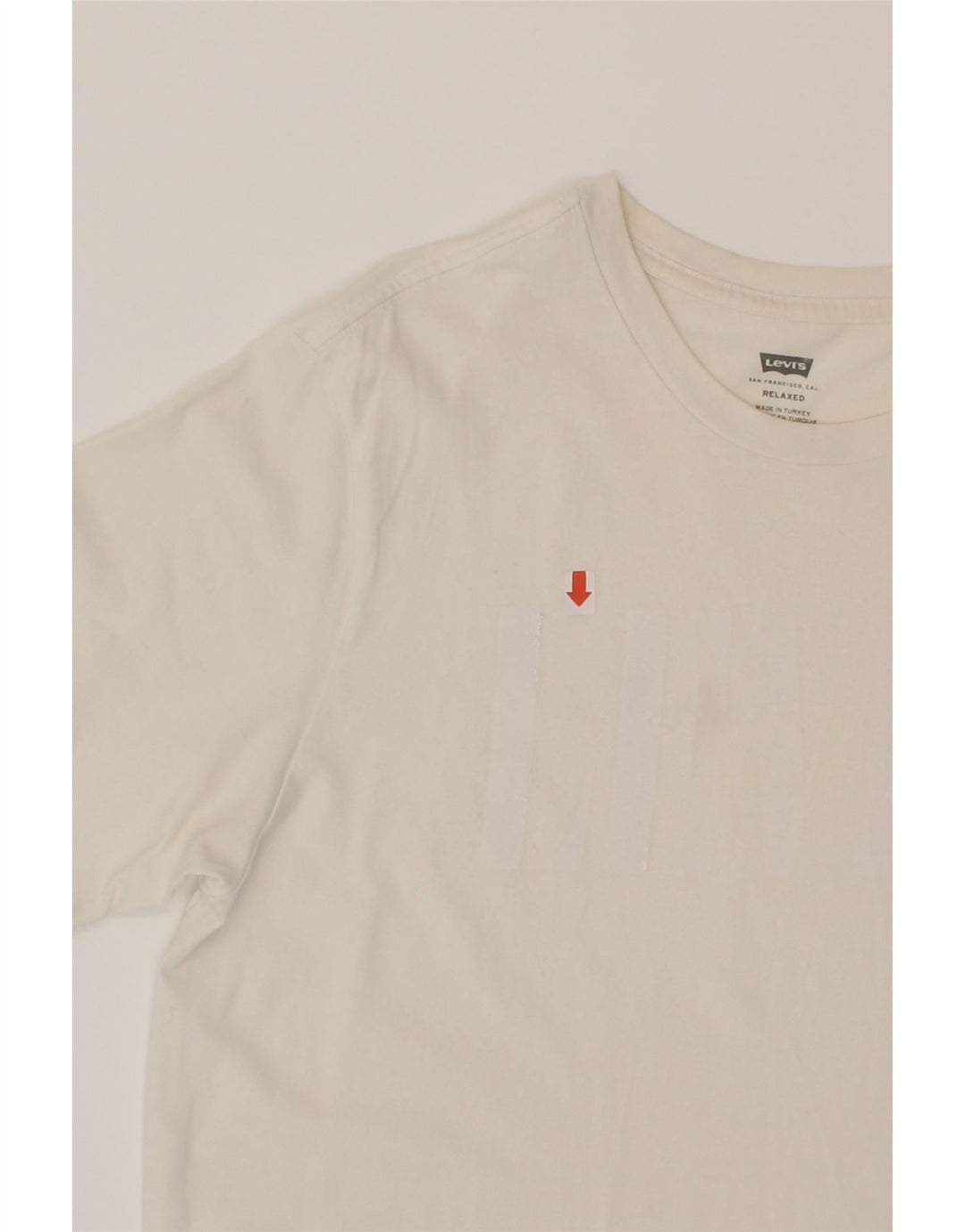 LEVI'S Mens Graphic T-Shirt Top Medium Off White Cotton Vintage Levi's and Second-Hand Levi's from Messina Hembry 