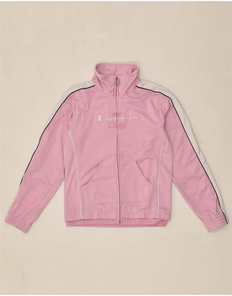 CHAMPION Girls Graphic Tracksuit Top Jacket 9-10 Years Pink Polyester | Vintage Champion | Thrift | Second-Hand Champion | Used Clothing | Messina Hembry 