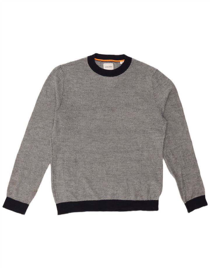 JACK & JONES Mens Crew Neck Jumper Sweater Large Grey Acrylic