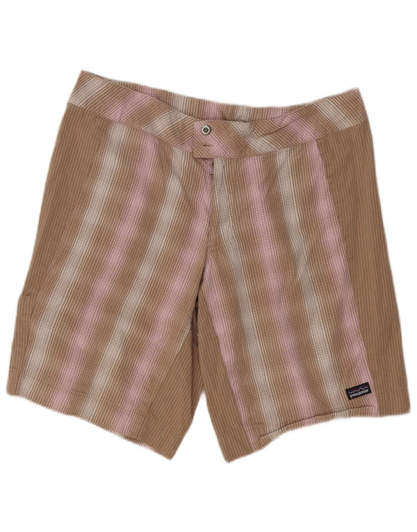 Patagonia Womens Casual Shorts US 12 Large W36 Brown Check Cotton