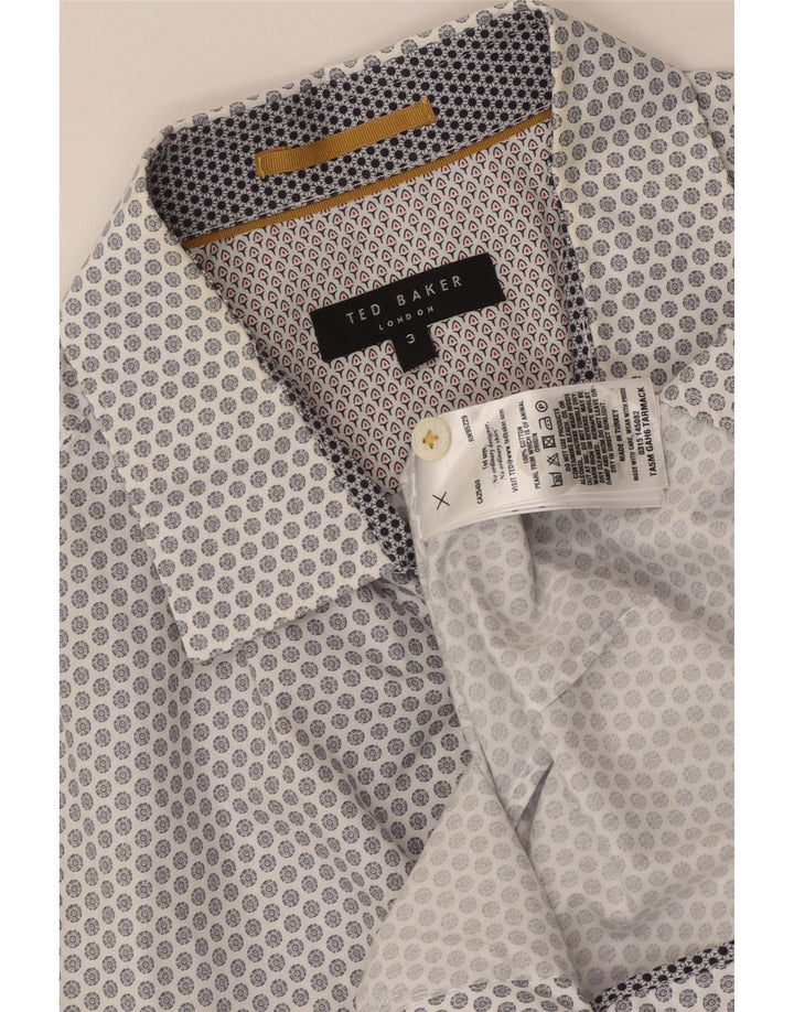 Ted Baker Mens Short Sleeve Shirt Size 3 Medium White Geometric Cotton