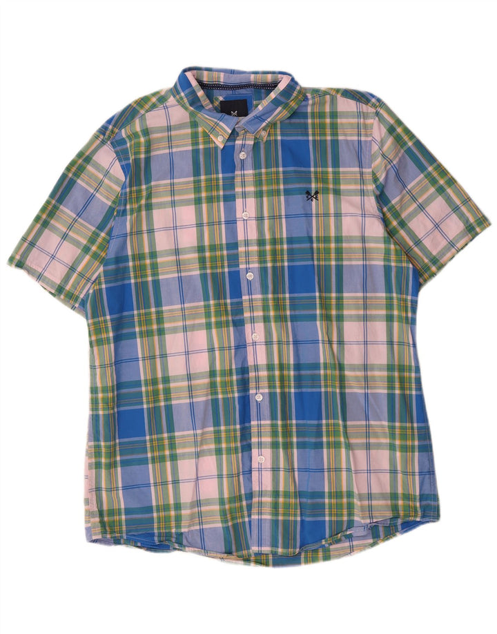 Crew Clothing Mens Short Sleeve Shirt XL Blue Check Cotton