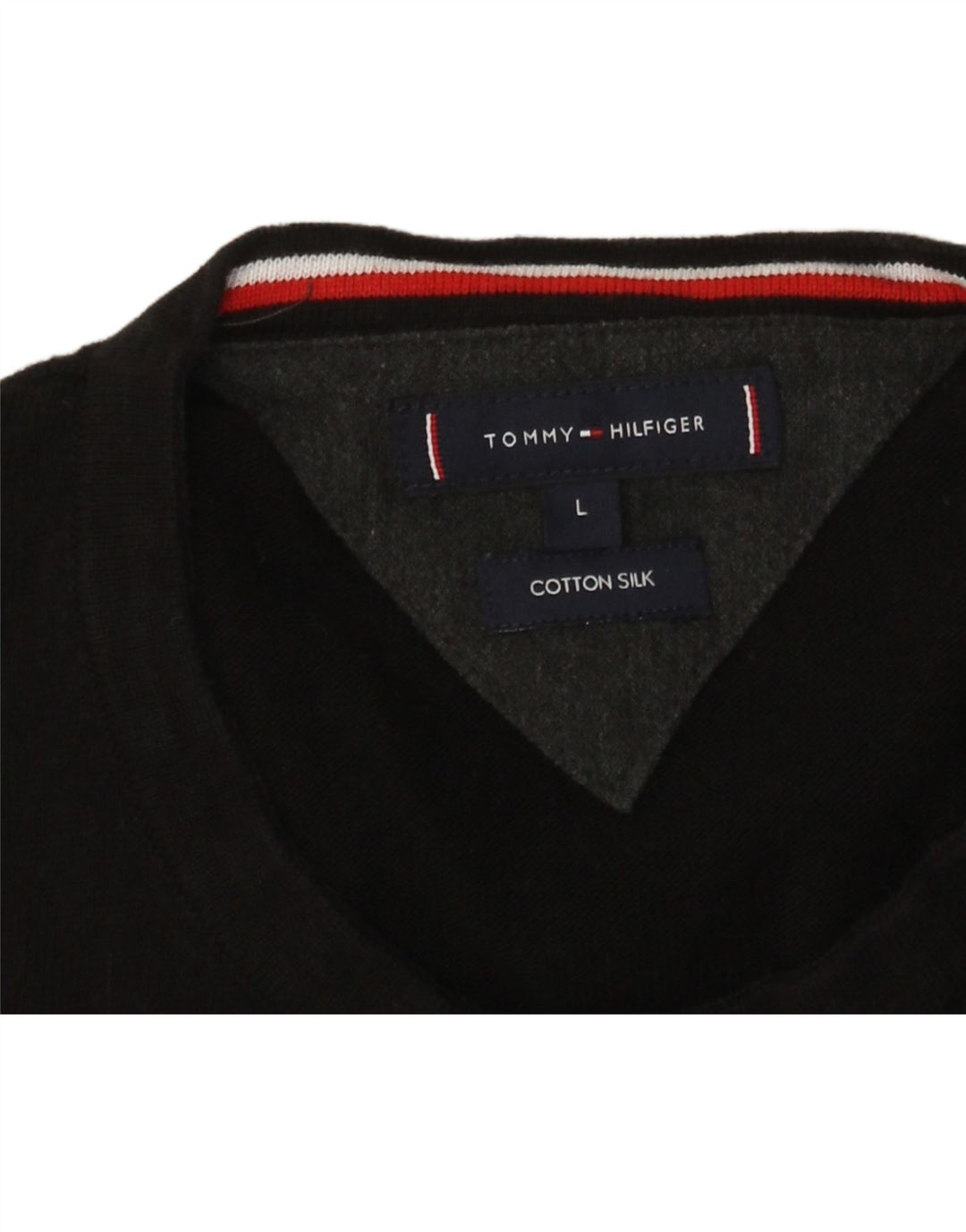 Tommy Hilfiger Mens V-Neck Jumper Sweater Large Black Cotton