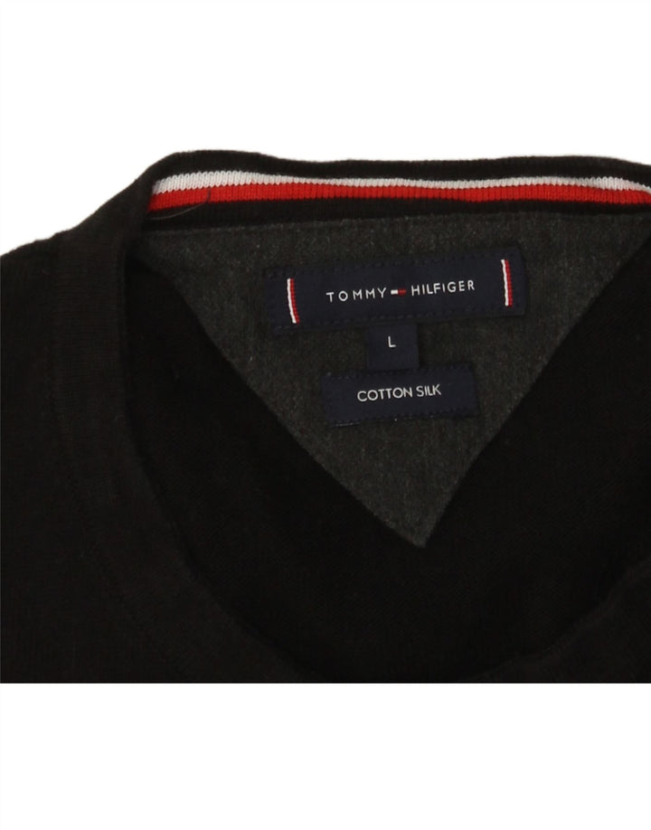 Tommy Hilfiger Mens V-Neck Jumper Sweater Large Black Cotton