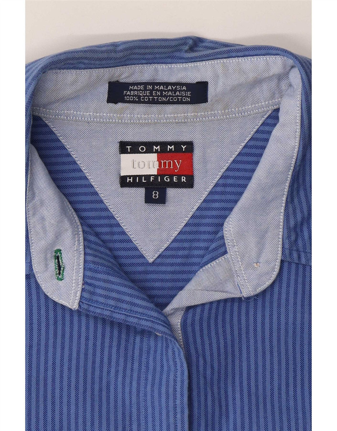 Tommy Hilfiger Womens Shirt US 8 Medium Blue Striped Cotton