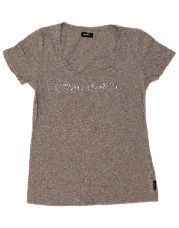 Emporio Armani Womens Graphic T-Shirt Top UK 14 Large Grey Cotton
