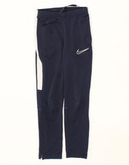 NIKE Boys Dri Fit Tracksuit Trousers 8-9 Years Small Navy Blue Colourblock