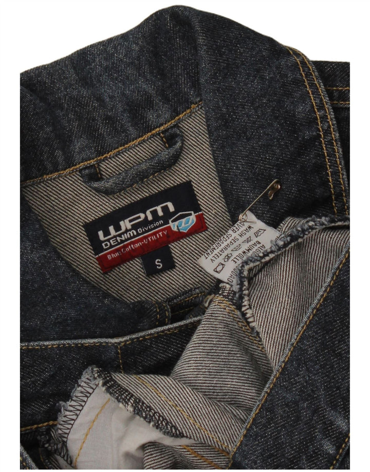 WPM Womens Crop 3/4 Sleeve Denim Jacket UK 10 Small Navy Blue Cotton