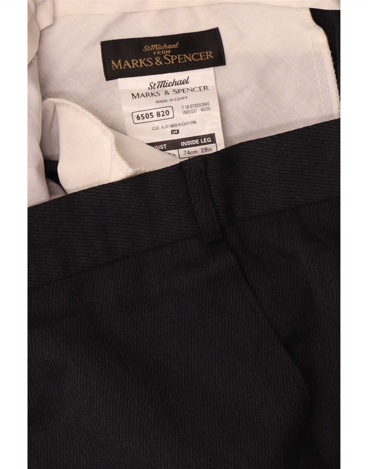 Marks & Spencer Mens Straight Suit Trousers W40 L29 Navy Blue Polyester