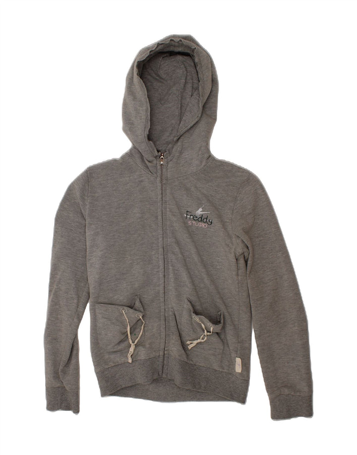 FREDDY Girls Zip Hoodie Sweater 7-8 Years Grey Cotton Vintage Freddy and Second-Hand Freddy from Messina Hembry 