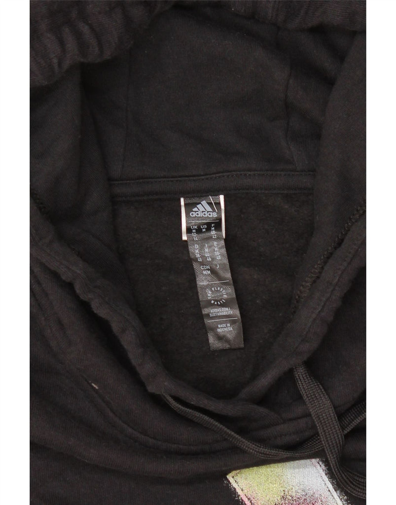 ADIDAS Womens Graphic Hoodie Jumper UK 12/14 Medium Black Cotton Vintage Adidas and Second-Hand Adidas from Messina Hembry 